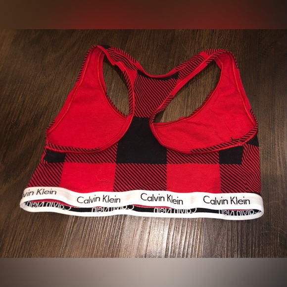 Calvin Klein Red and Black Plaid Sports Bra - Small - Picture 3 of 5